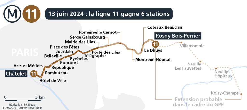 Paris, Metro ligne 11, 13 juin 2024 inauguration de 6 nouvelles stations